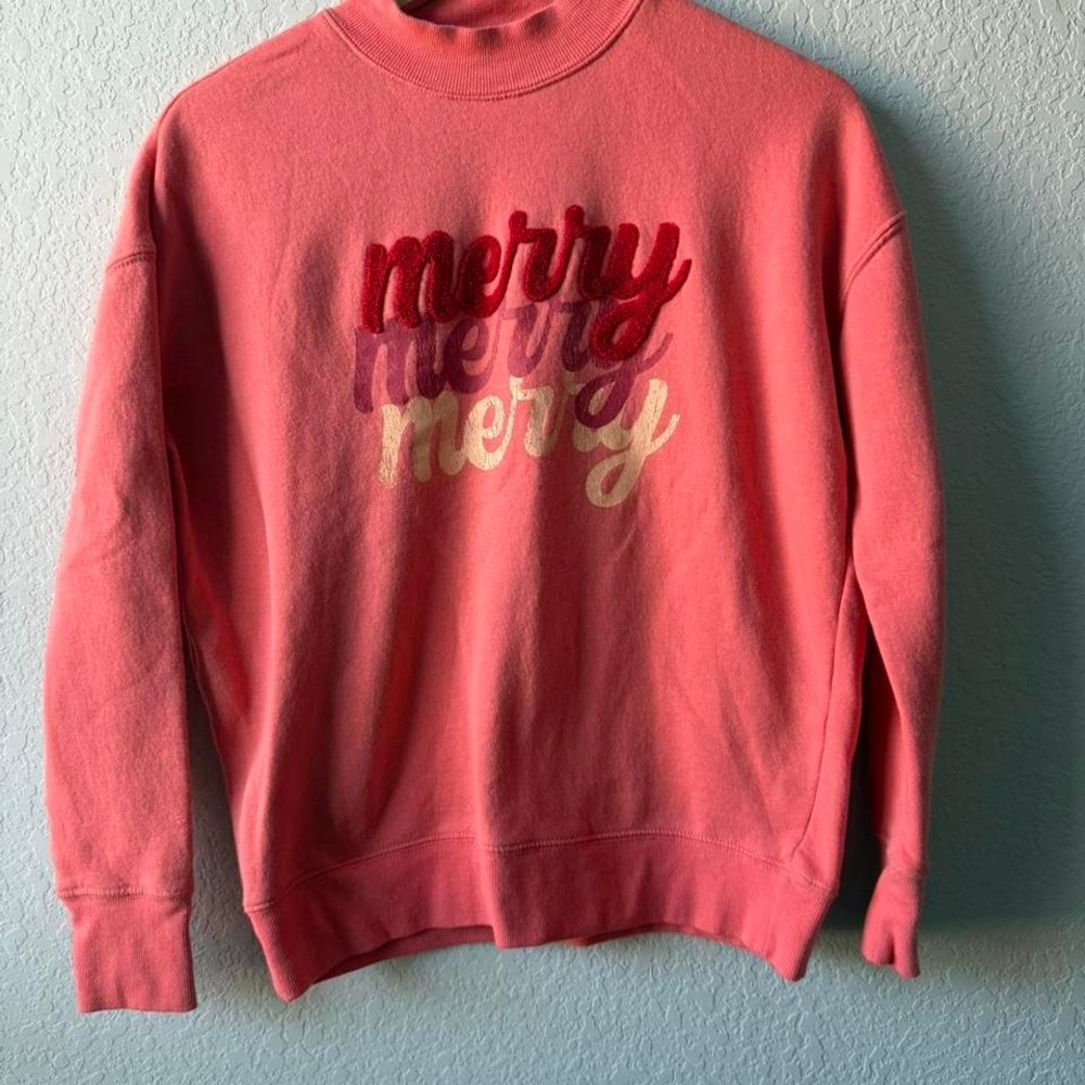 Maurice's "Merry Merry Merry" Pink and red crewneck sweater size XS